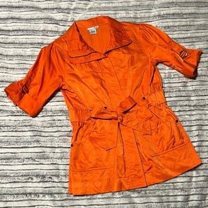 Vintage Orange Retro Utility Cargo Pockets 1/2 Sleeve Zip Light Jacket in Medium